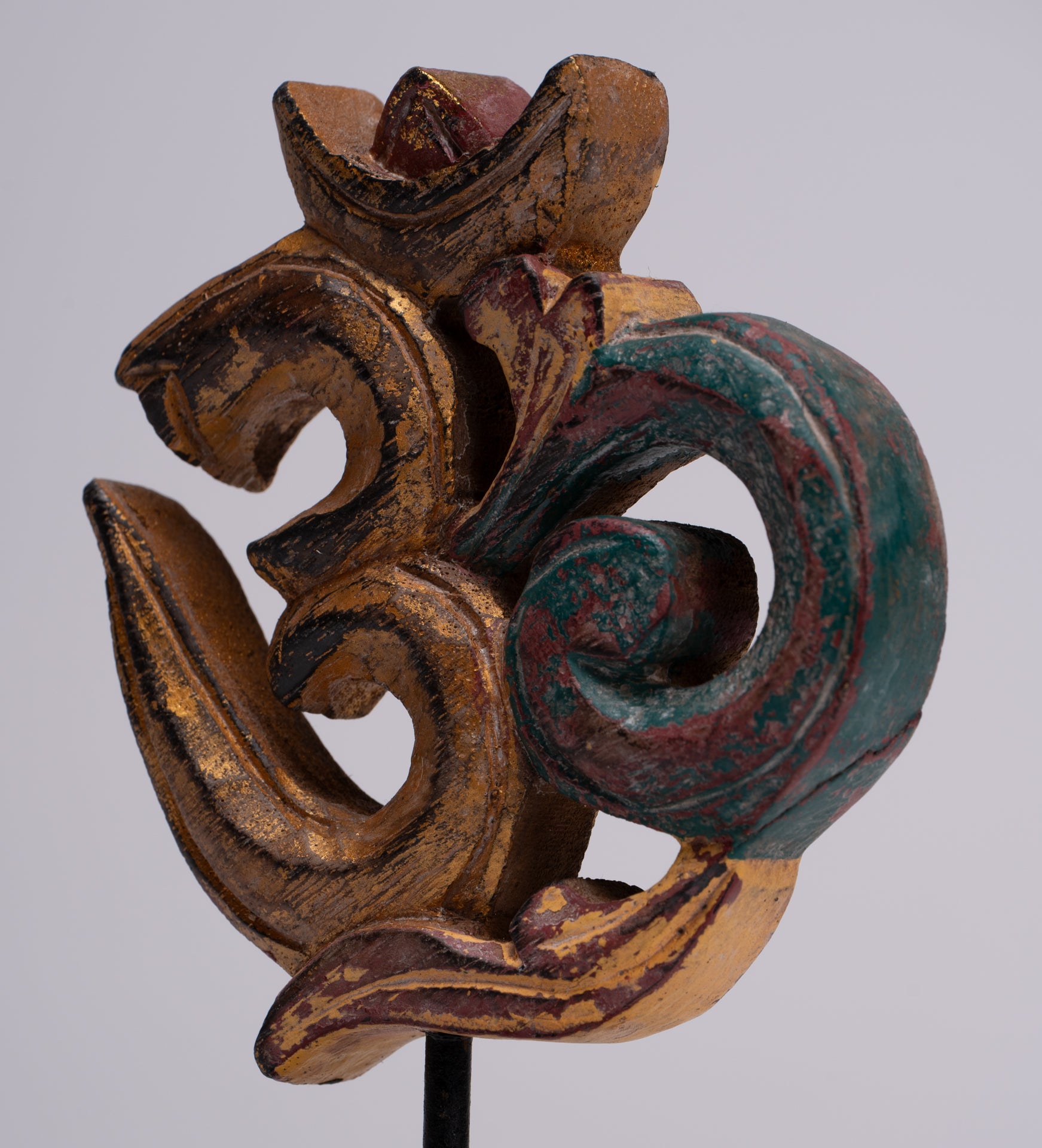 Om Statue - Mounted Indonesian Wood Om Statue - 16cm(6")