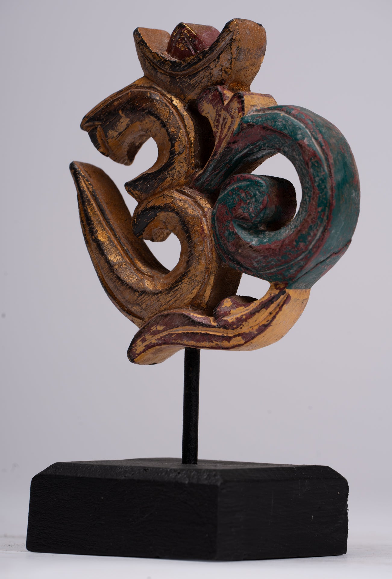 Om Statue - Mounted Indonesian Wood Om Statue - 16cm(6")
