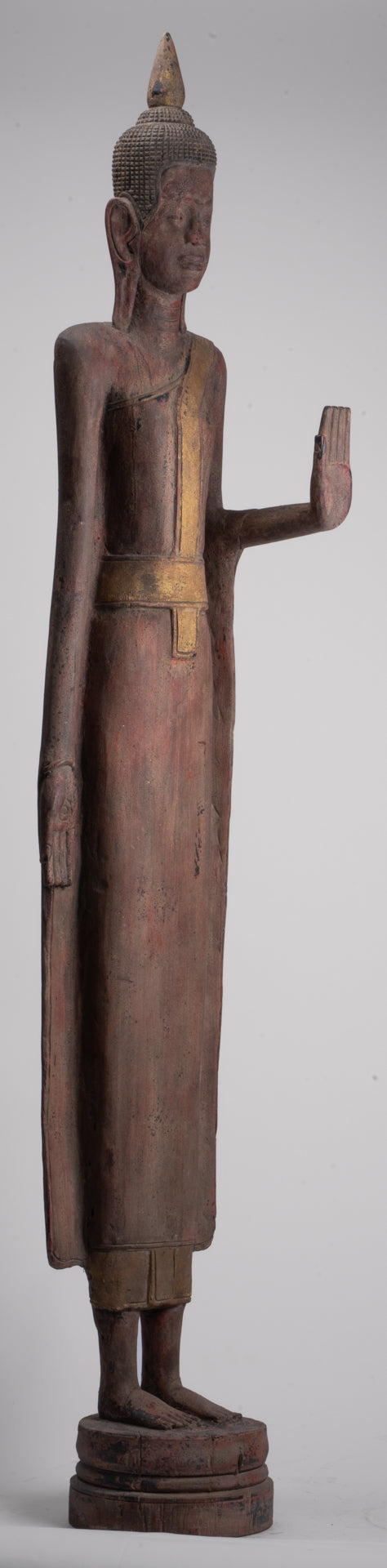 Grande statue de Bouddha - Antique Khmer Style Wood Protection Standing Lundi Bouddha Statue - 163 cm / 65 "