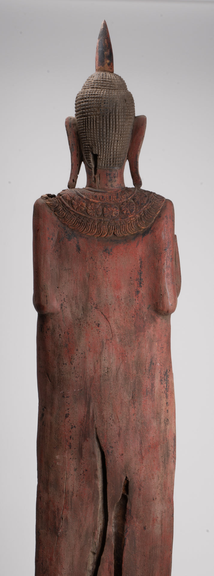 Large Buddha Statue - Antique Khmer Style Wood Standing Protection Monday Buddha Statue - 174cm/70"