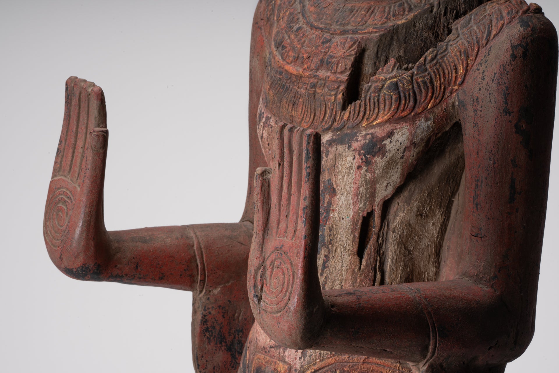 Large Buddha Statue - Antique Khmer Style Wood Standing Protection Monday Buddha Statue - 174cm/70"