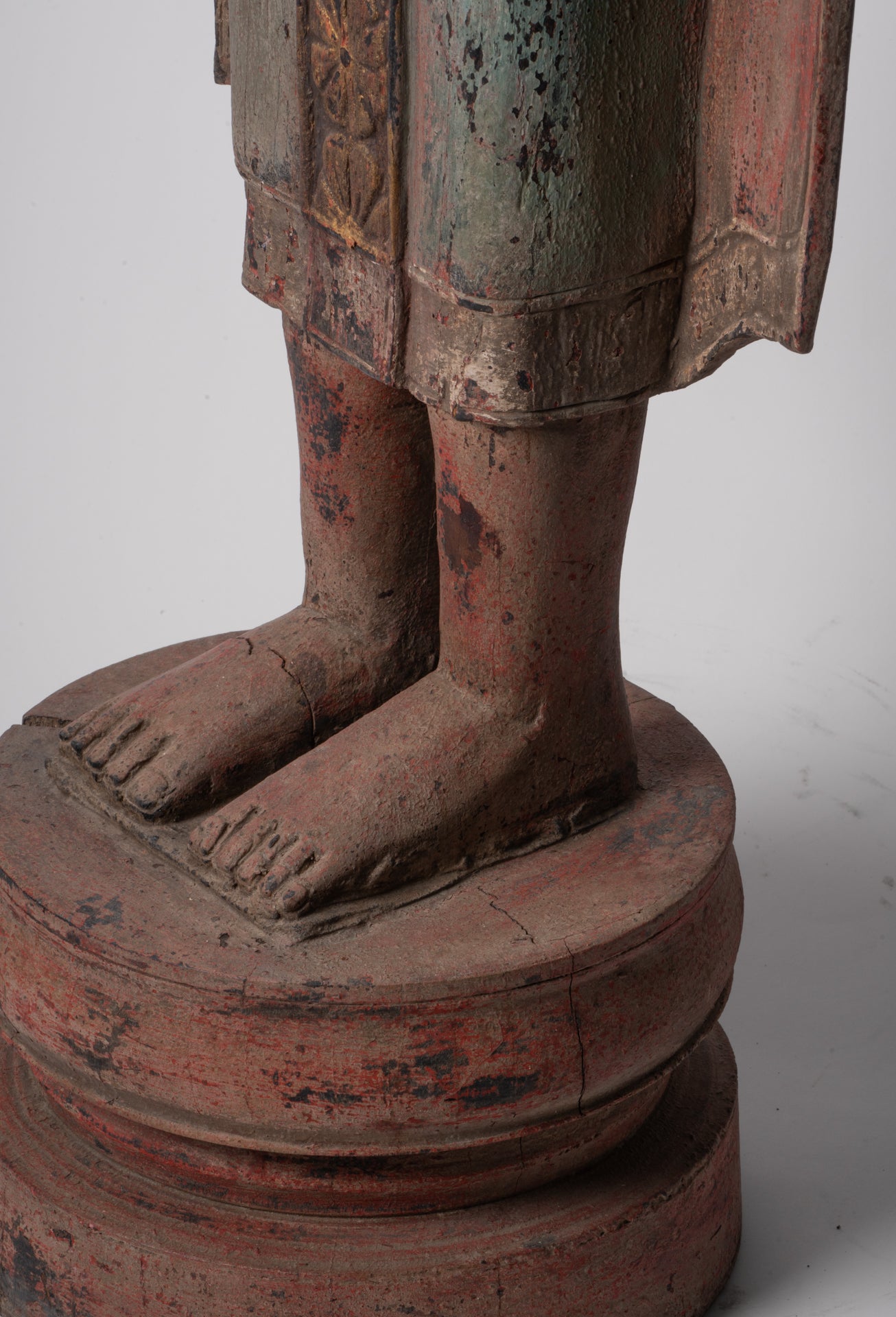 Large Buddha Statue - Antique Khmer Style Wood Standing Protection Monday Buddha Statue - 174cm/70"