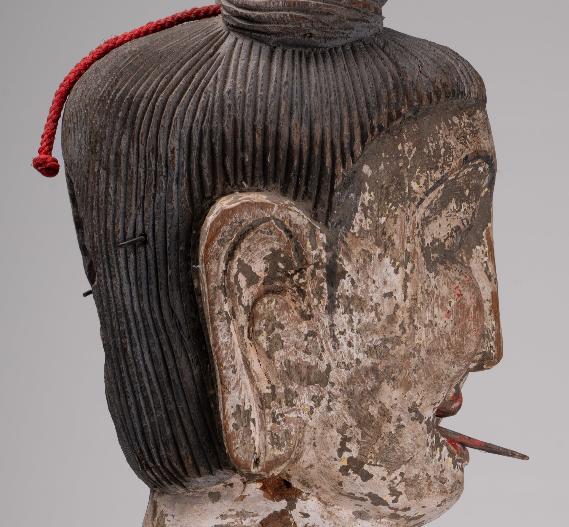 Antique Puppet Statue - Antique Burmese Style Painted Wood Puppet Head - 49cm/20"