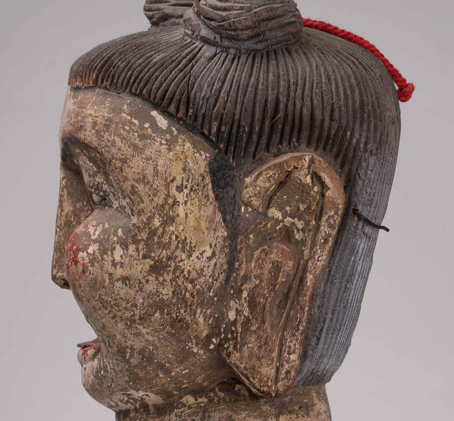 Antique Puppet Statue - Antique Burmese Style Painted Wood Puppet Head - 49cm/20"