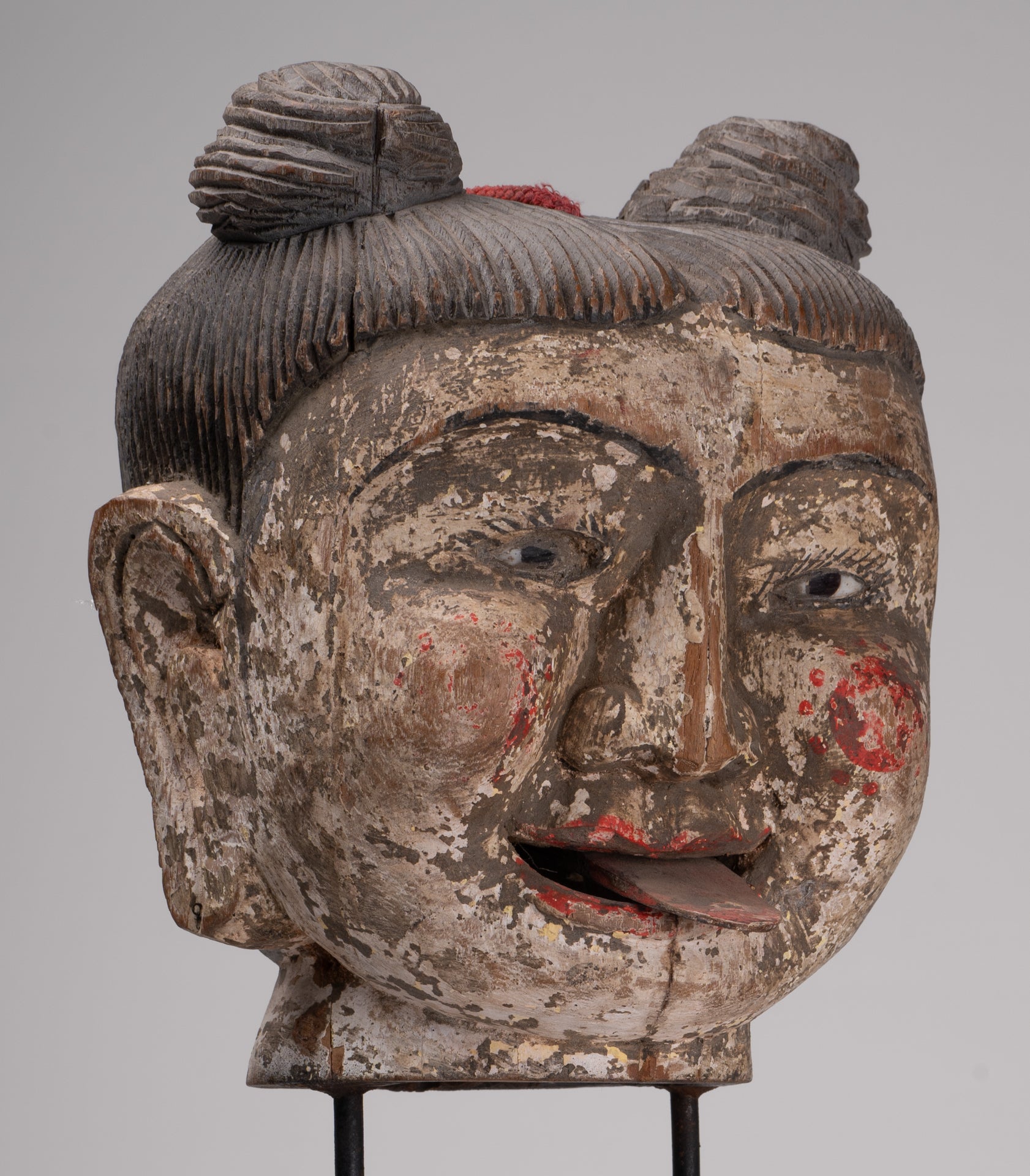 Antique Puppet Statue - Antique Burmese Style Painted Wood Puppet Head - 49cm/20"