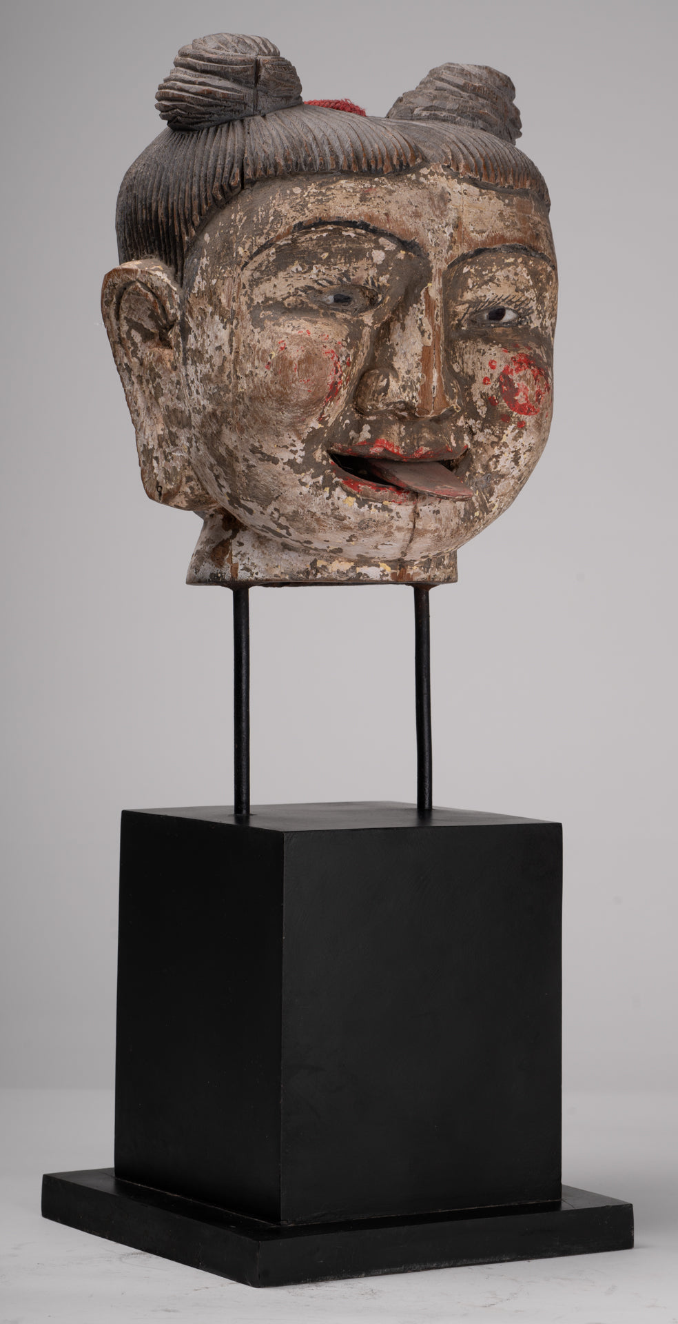 Antique Puppet Statue - Antique Burmese Style Painted Wood Puppet Head - 49cm/20"