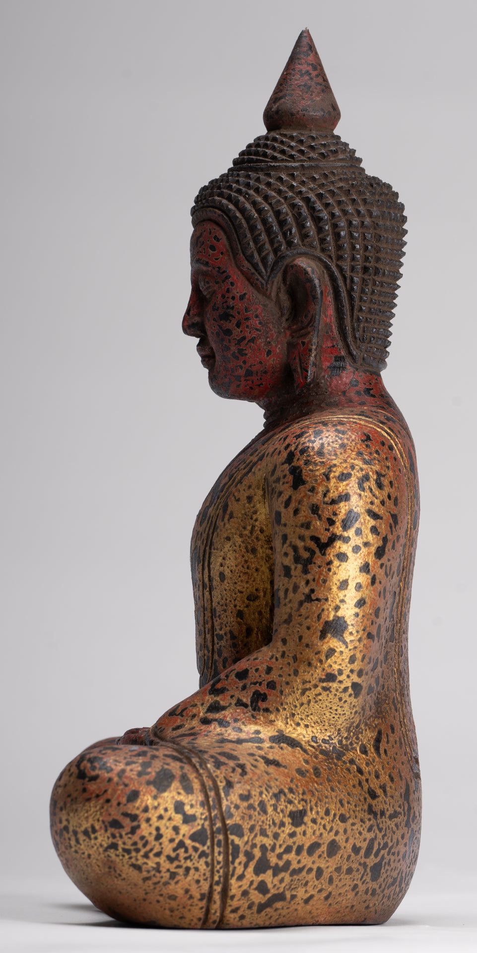 Buddha Sculpture - Antique Khmer Style Wood Seated Buddha Statue Dhyana Meditation Mudra - 27cm/11"
