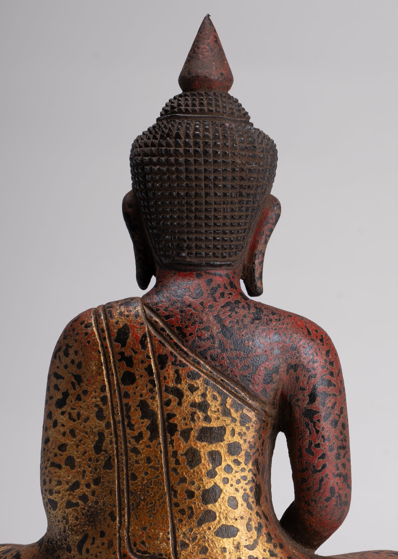 Buddha Sculpture - Antique Khmer Style Wood Seated Buddha Statue Dhyana Meditation Mudra - 27cm/11"