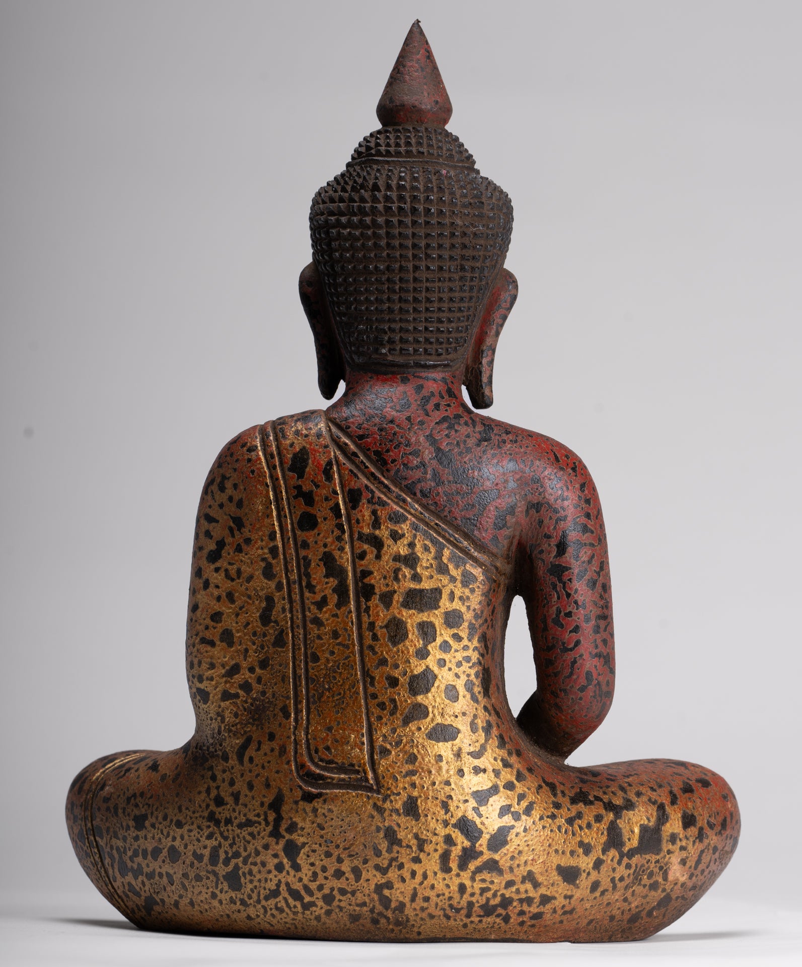 Buddha Sculpture - Antique Khmer Style Wood Seated Buddha Statue Dhyana Meditation Mudra - 27cm/11"