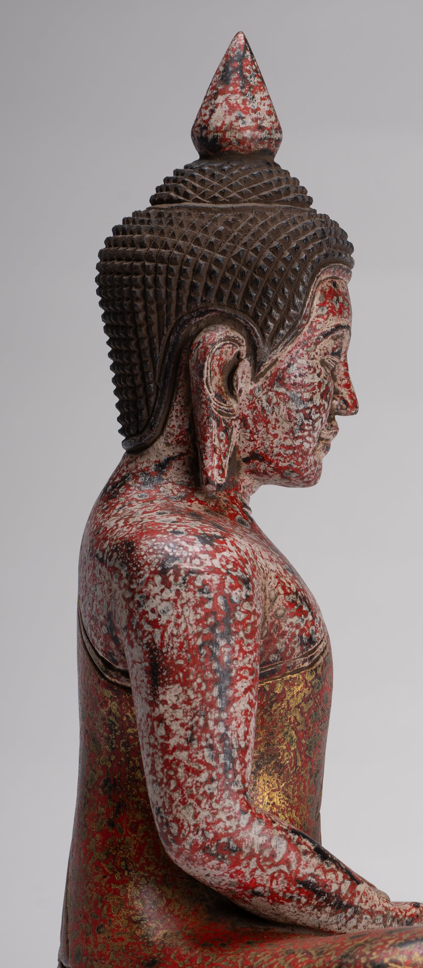 Buddha Sculpture - Antique Khmer Style Wood Seated Buddha Statue Dhyana Meditation Mudra - 33cm/13"