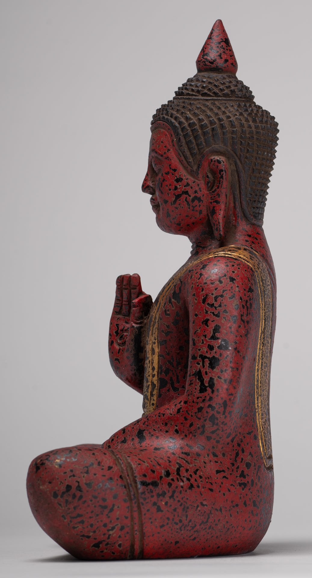 Buddha Statue - Antique Khmer Style Cambodia Seated Wood Buddha Statue Teaching Mudra - 27cm/11"