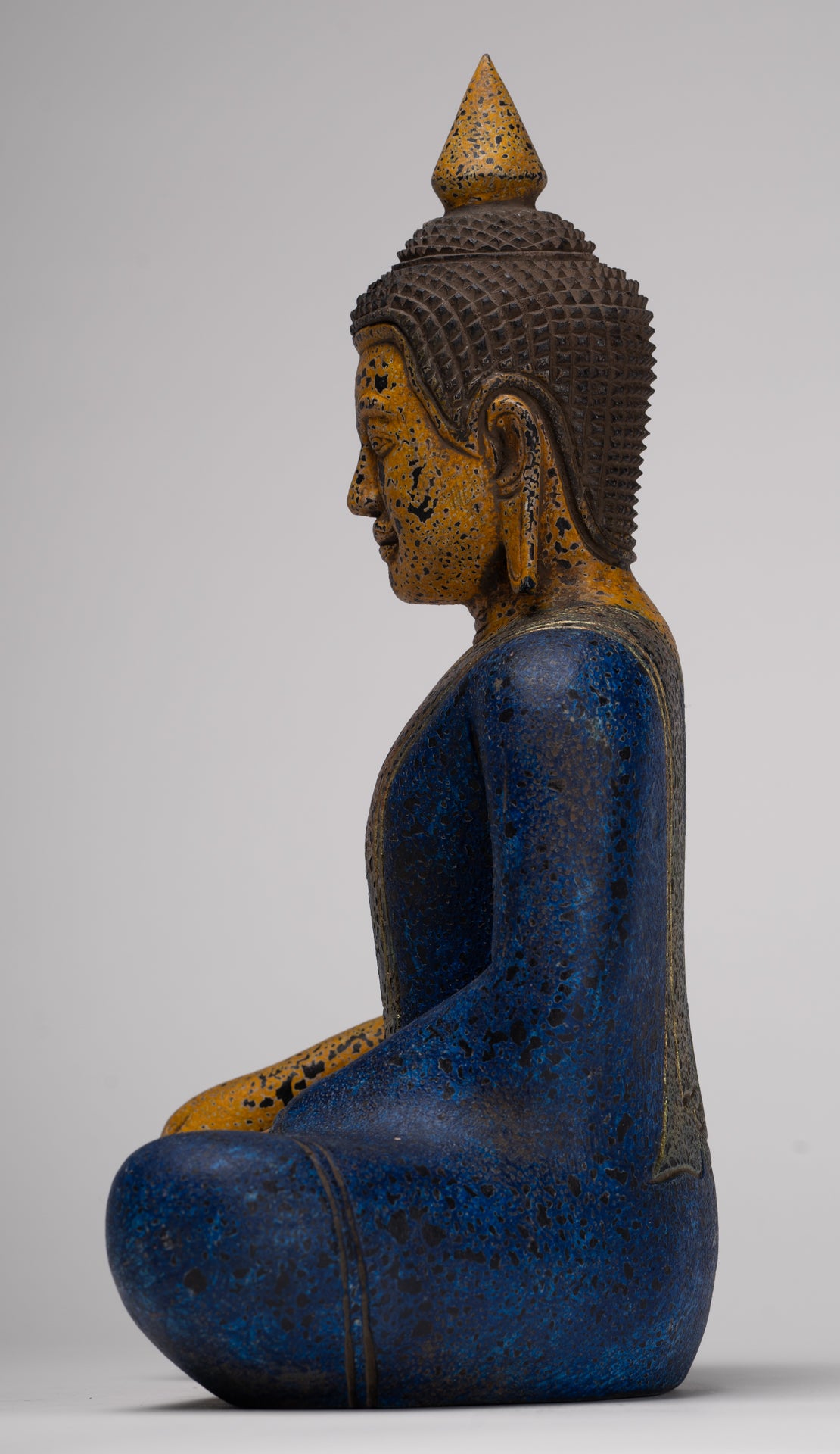 Buddha Statue - Antique Khmer Style SE Asia Seated Wood Enlightenment Buddha Statue - 33cm/13"