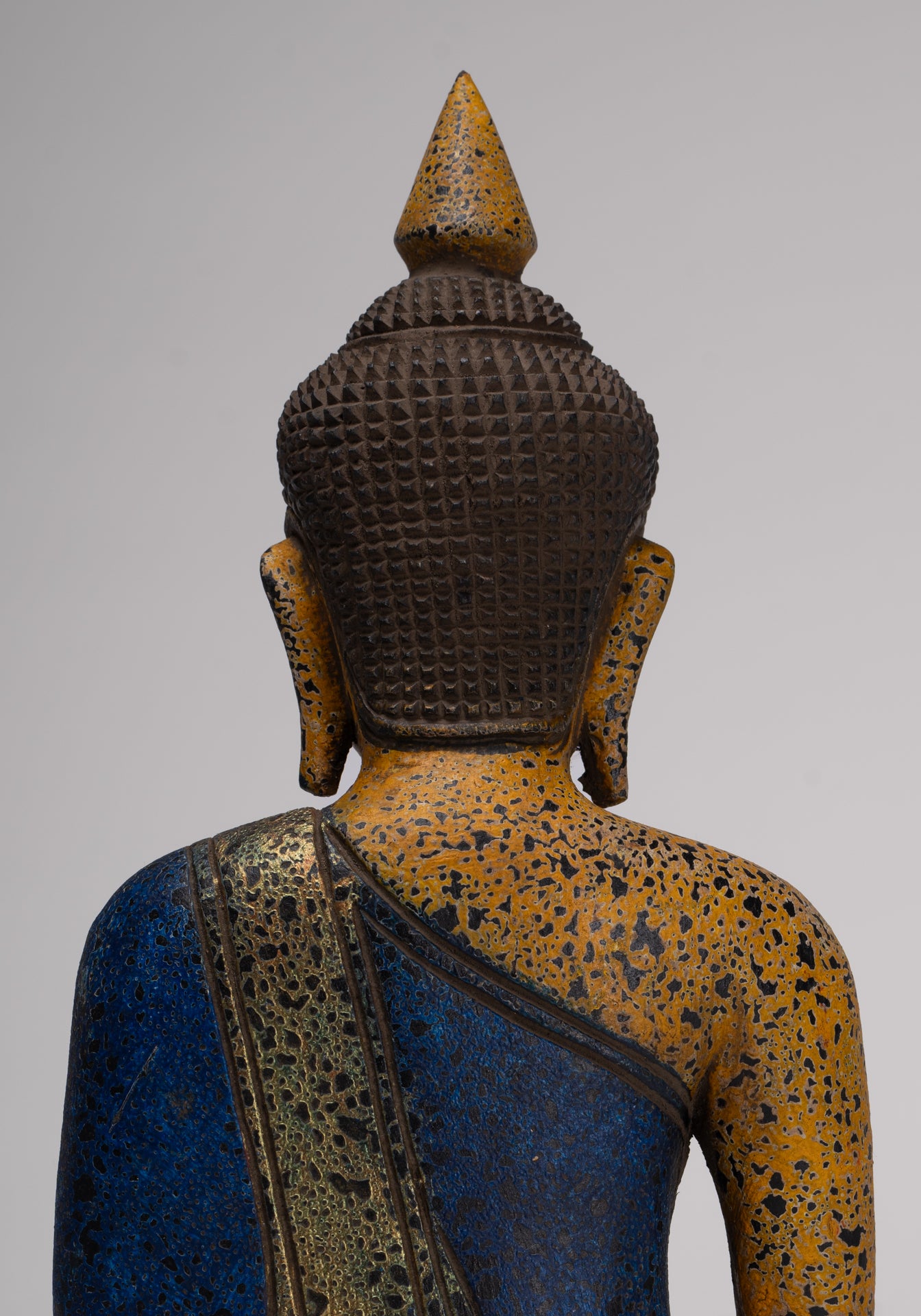 Buddha Statue - Antique Khmer Style SE Asia Seated Wood Enlightenment Buddha Statue - 33cm/13"