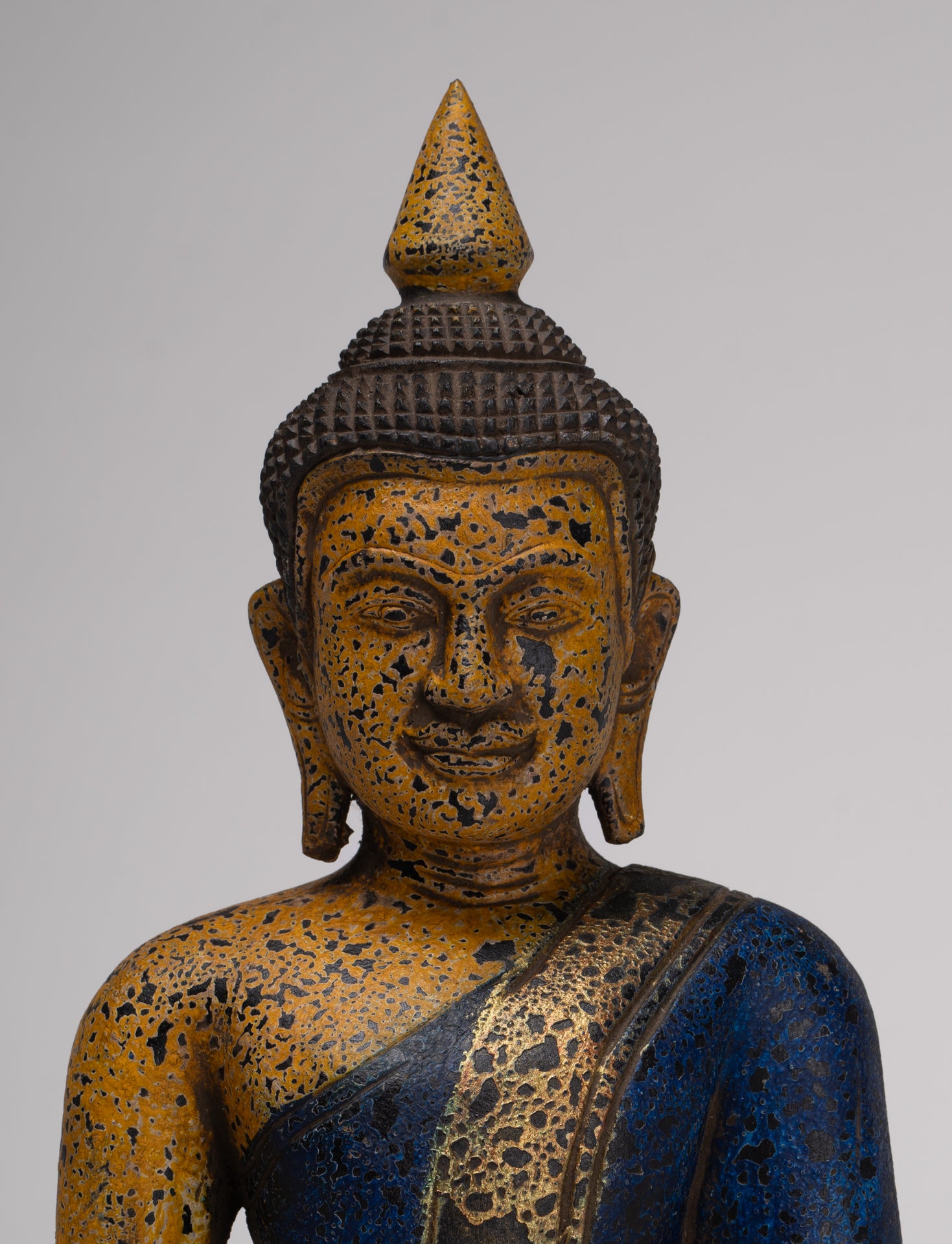 Buddha Statue - Antique Khmer Style SE Asia Seated Wood Enlightenment Buddha Statue - 33cm/13"