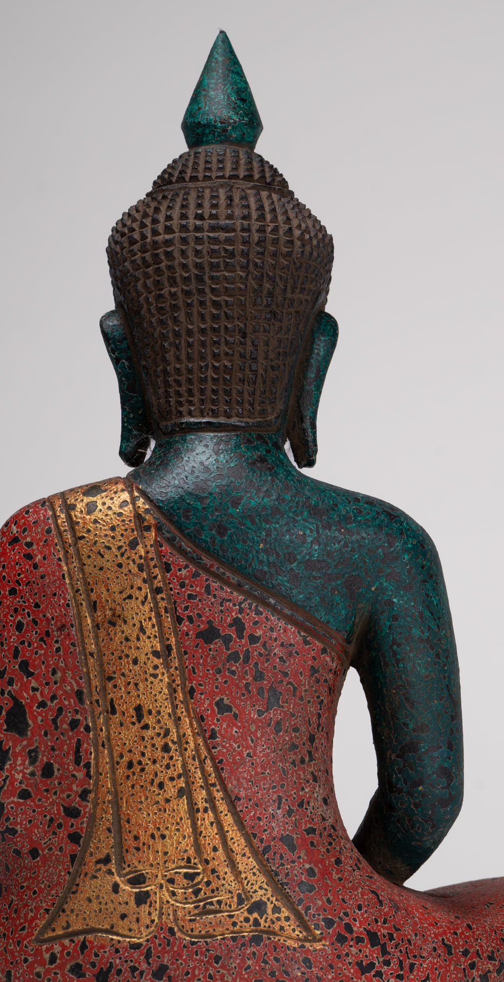 Buddha Sculpture - Antique Khmer Style Wood Seated Buddha Statue Dhyana Meditation Mudra - 33cm/13"