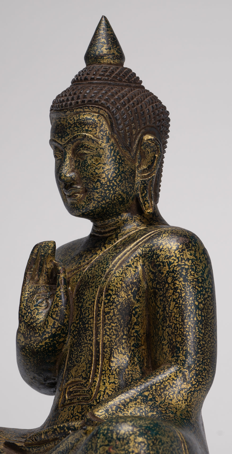 Buddha Statue - Antique Khmer Style Cambodia Seated Wood Buddha Statue Teaching Mudra - 32cm/13"