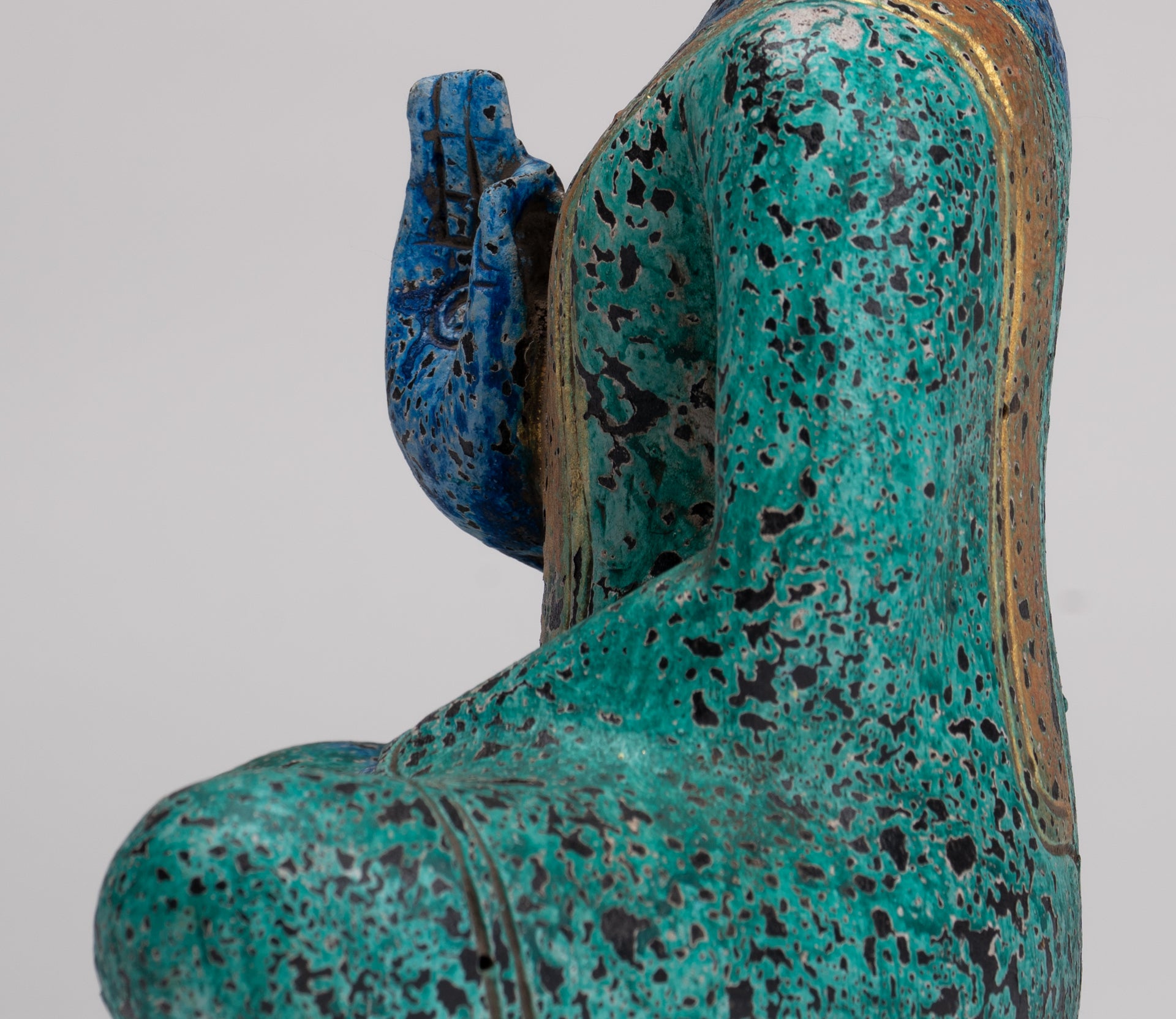 Buddha Statue - Antique Khmer Style Cambodia Seated Wood Buddha Statue Teaching Mudra - 27cm/11"