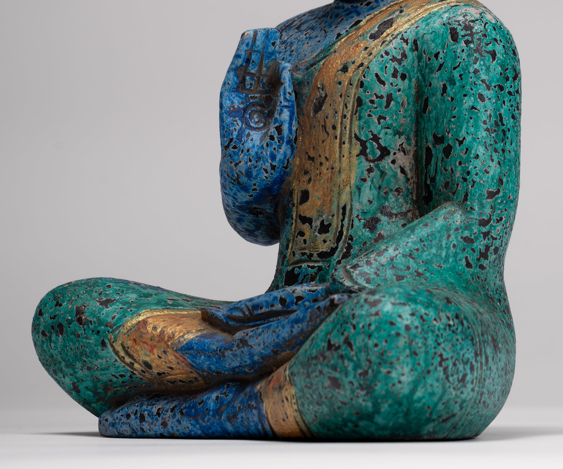 Buddha Statue - Antique Khmer Style Cambodia Seated Wood Buddha Statue Teaching Mudra - 27cm/11"