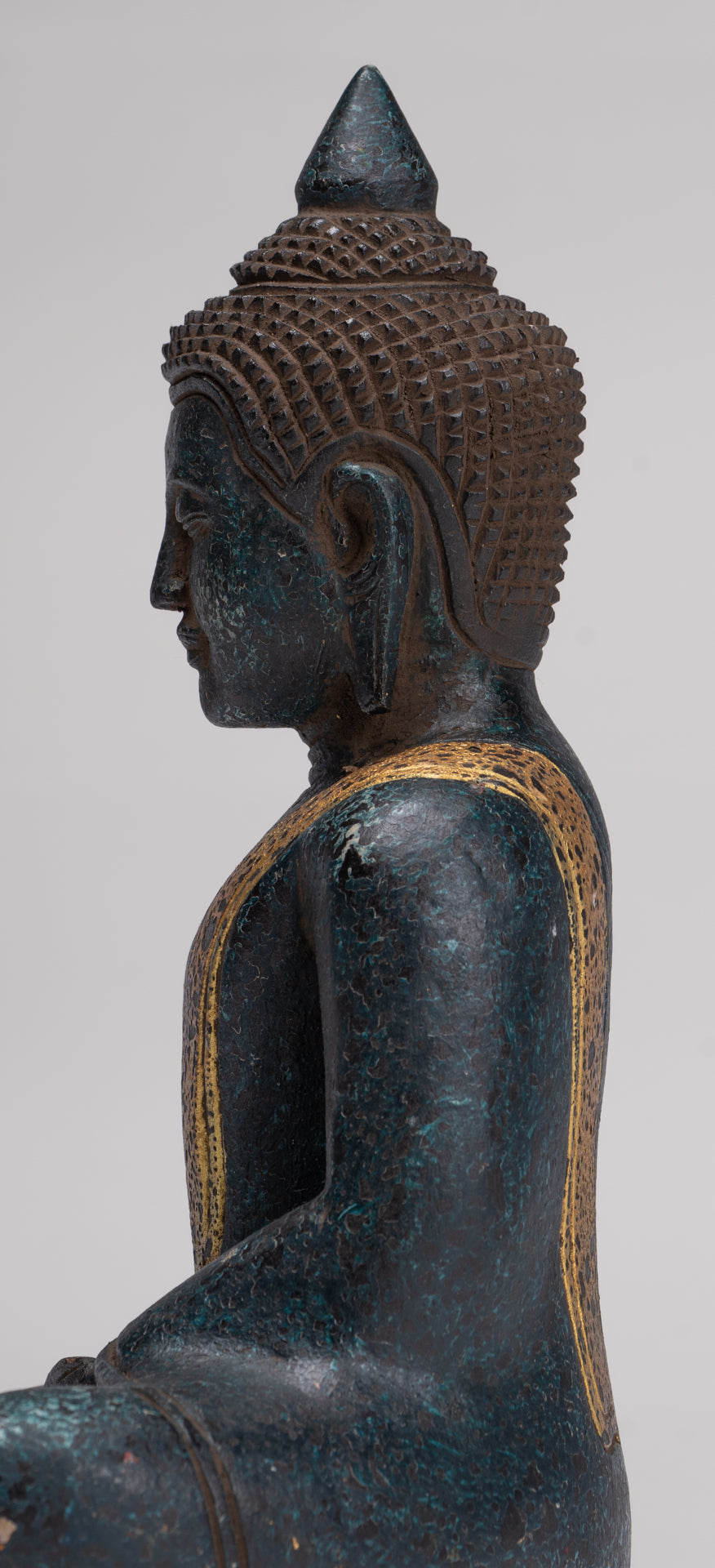 Buddha Sculpture - Antique Khmer Style Wood Seated Buddha Statue Dhyana Meditation Mudra - 27cm/11"