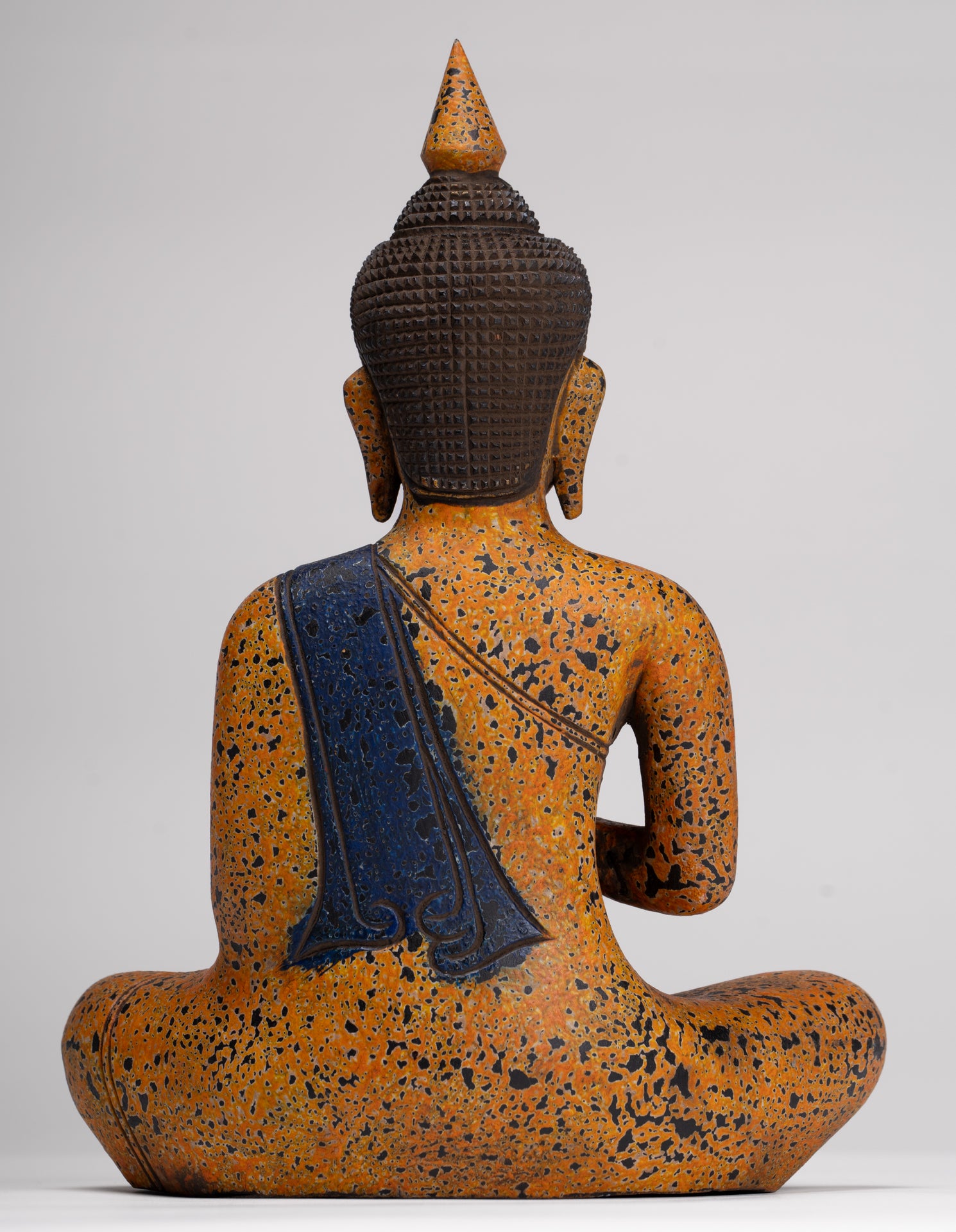 Buddha Statue - Antique Khmer Style Cambodia Seated Wood Buddha Statue Teaching Mudra - 27cm/11"