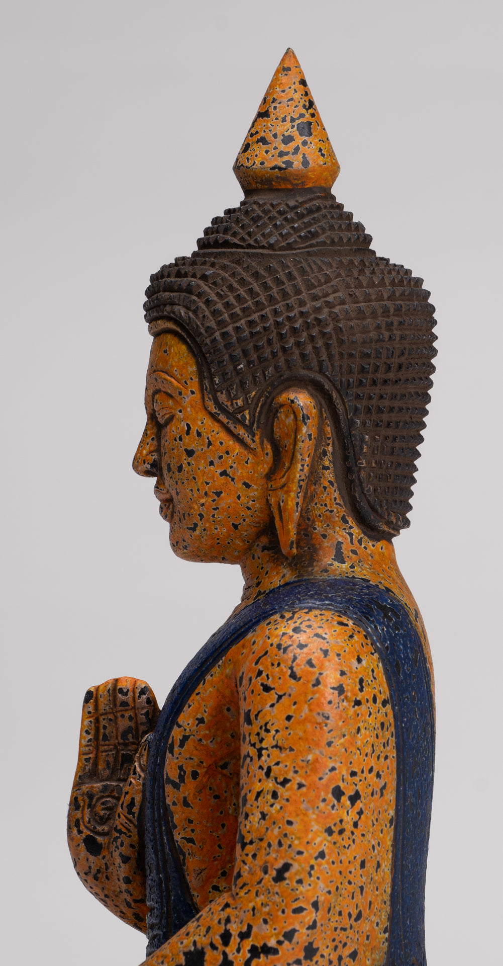 Buddha Statue - Antique Khmer Style Cambodia Seated Wood Buddha Statue Teaching Mudra - 27cm/11"