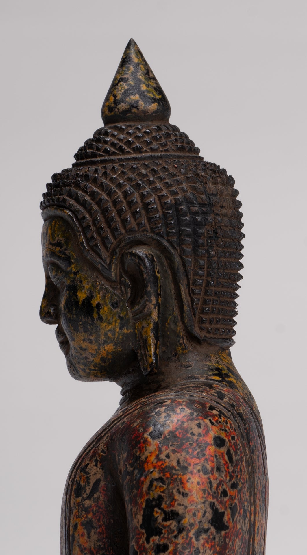 Buddha Sculpture - Antique Khmer Style Wood Seated Buddha Statue Dhyana Meditation Mudra - 26cm/10"