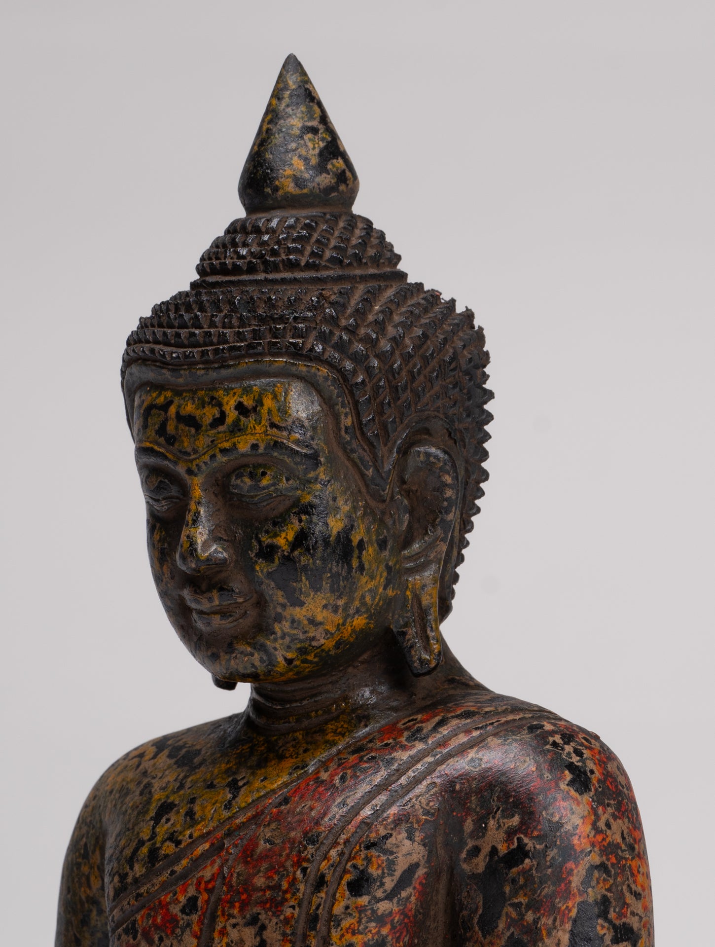 Buddha Sculpture - Antique Khmer Style Wood Seated Buddha Statue Dhyana Meditation Mudra - 26cm/10"