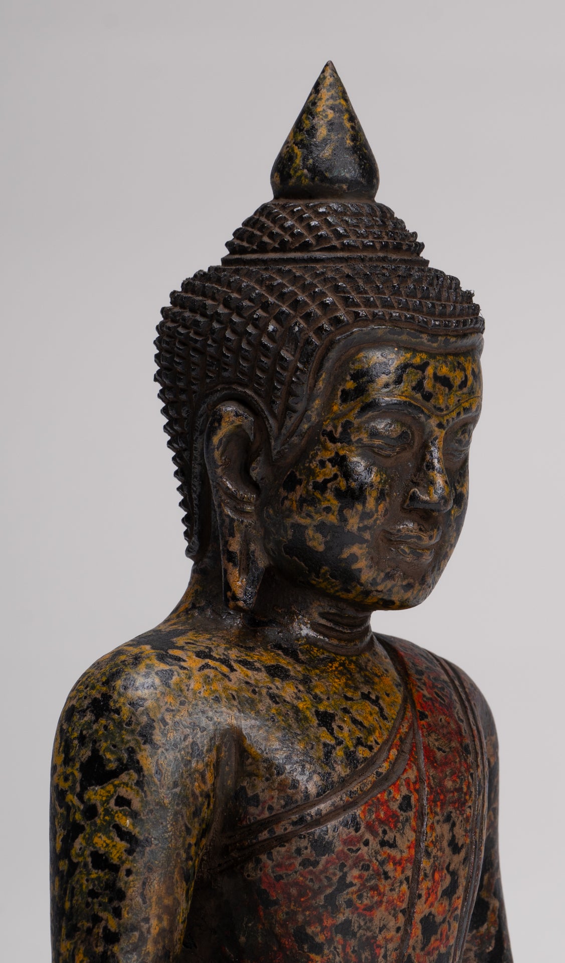 Buddha Sculpture - Antique Khmer Style Wood Seated Buddha Statue Dhyana Meditation Mudra - 26cm/10"