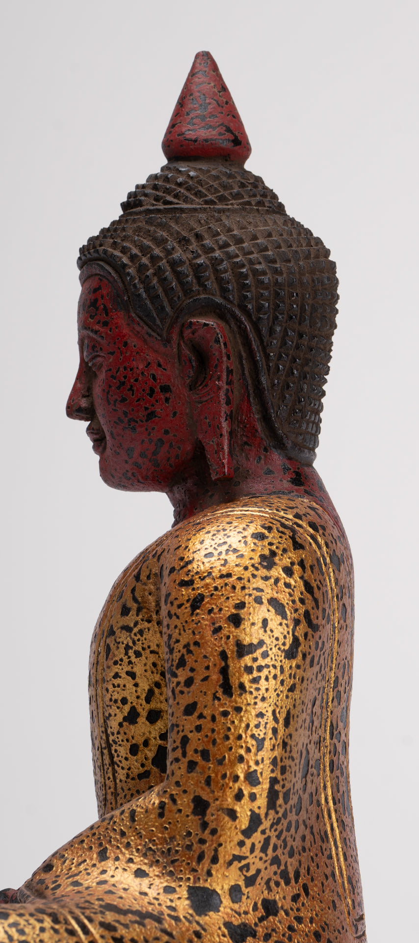 Buddha Sculpture - Antique Khmer Style Wood Seated Buddha Statue Dhyana Meditation Mudra - 27cm/11"