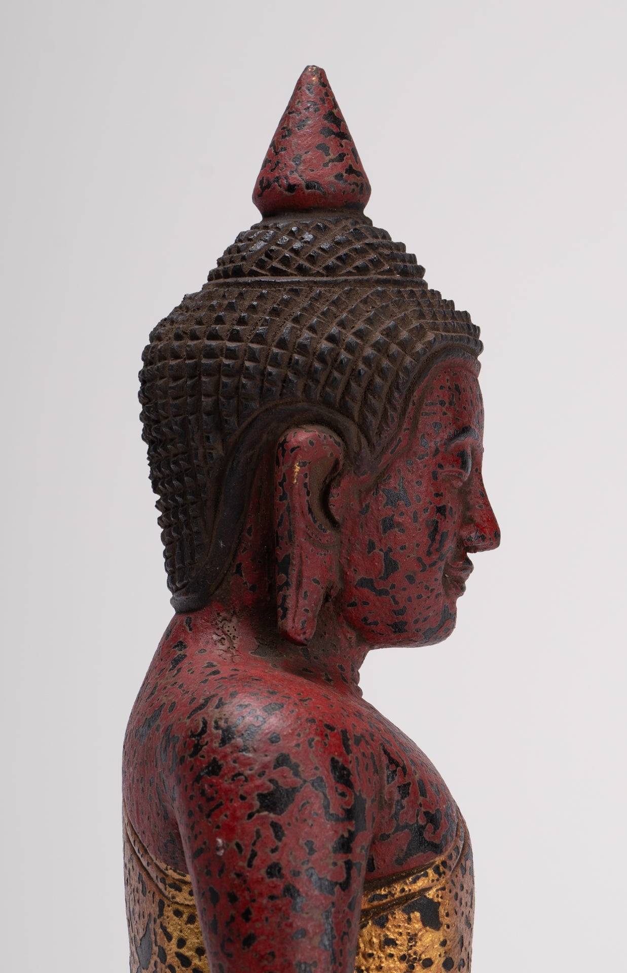 Buddha Sculpture - Antique Khmer Style Wood Seated Buddha Statue Dhyana Meditation Mudra - 27cm/11"