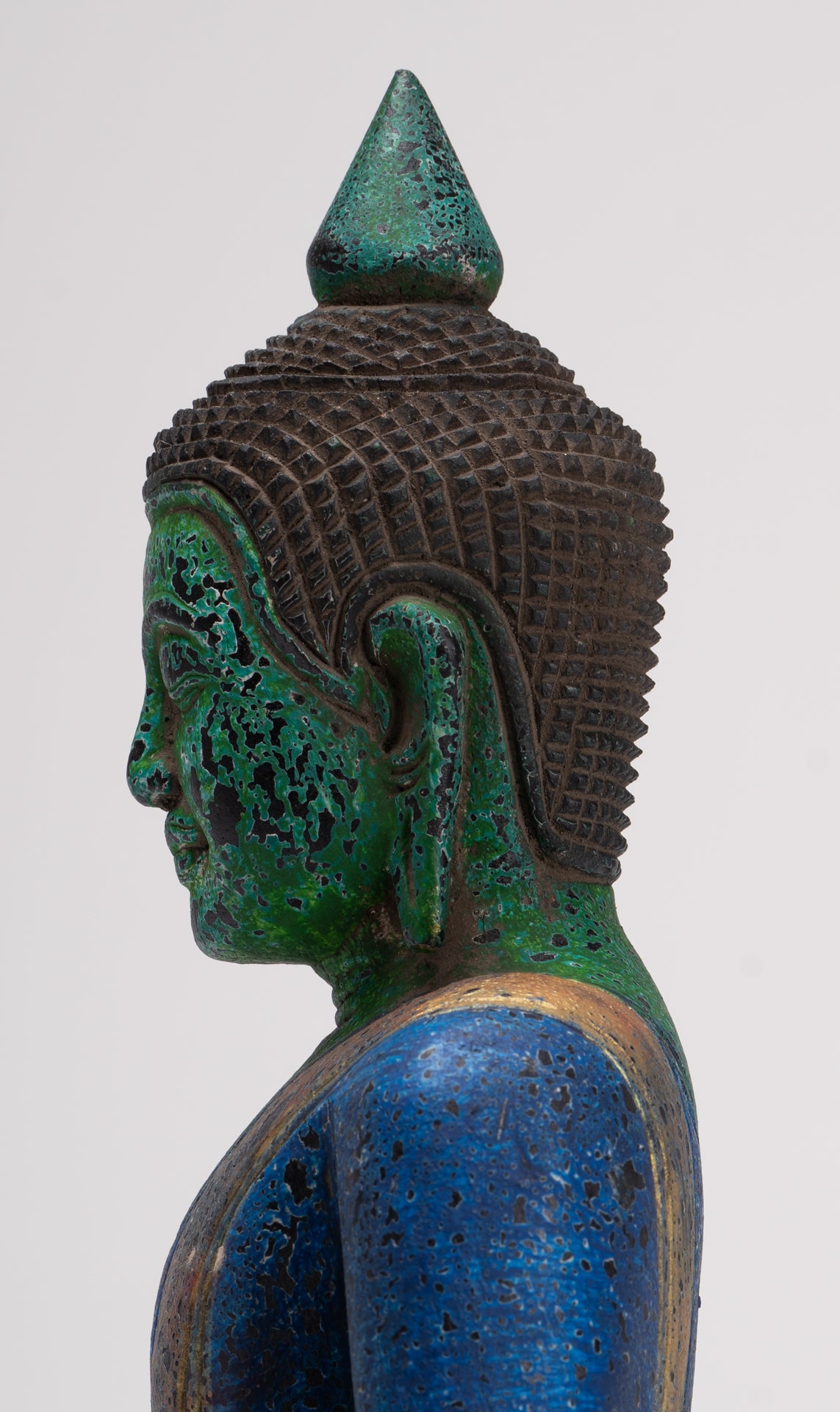 Buddha Sculpture - Antique Khmer Style Wood Seated Buddha Statue Dhyana Meditation Mudra - 28cm/11"