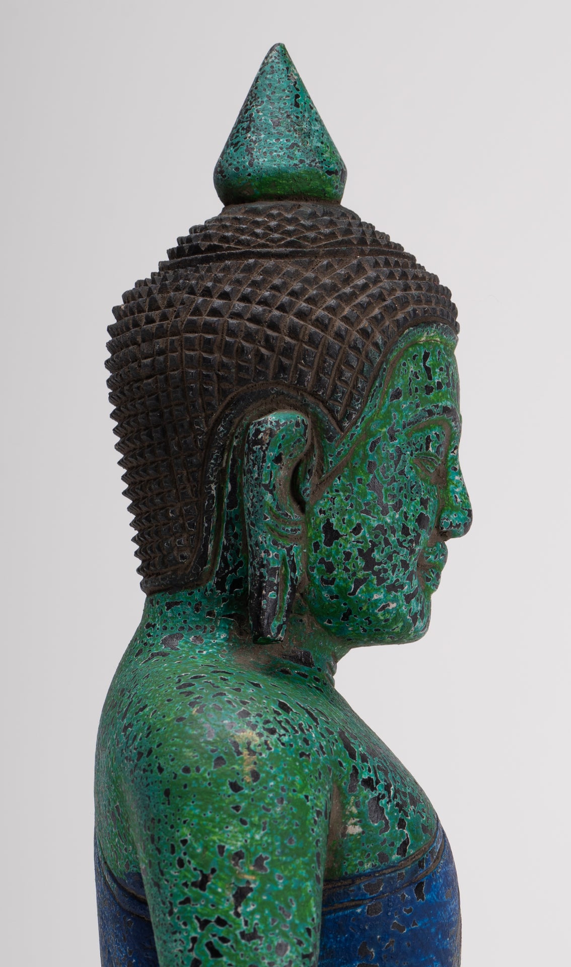 Buddha Sculpture - Antique Khmer Style Wood Seated Buddha Statue Dhyana Meditation Mudra - 28cm/11"