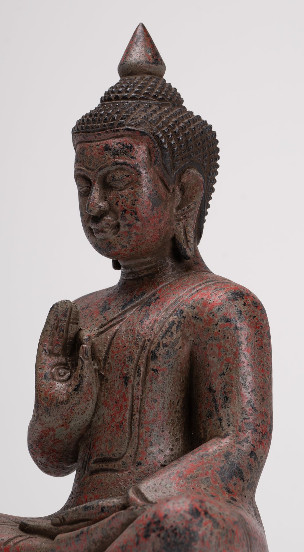 Buddha Statue - Antique Khmer Style Cambodia Seated Wood Buddha Statue Teaching Mudra - 27cm/11"