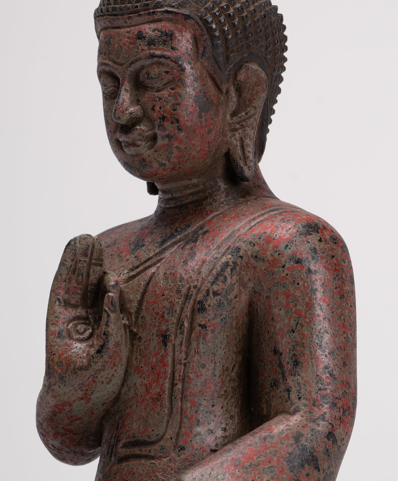 Buddha Statue - Antique Khmer Style Cambodia Seated Wood Buddha Statue Teaching Mudra - 27cm/11"