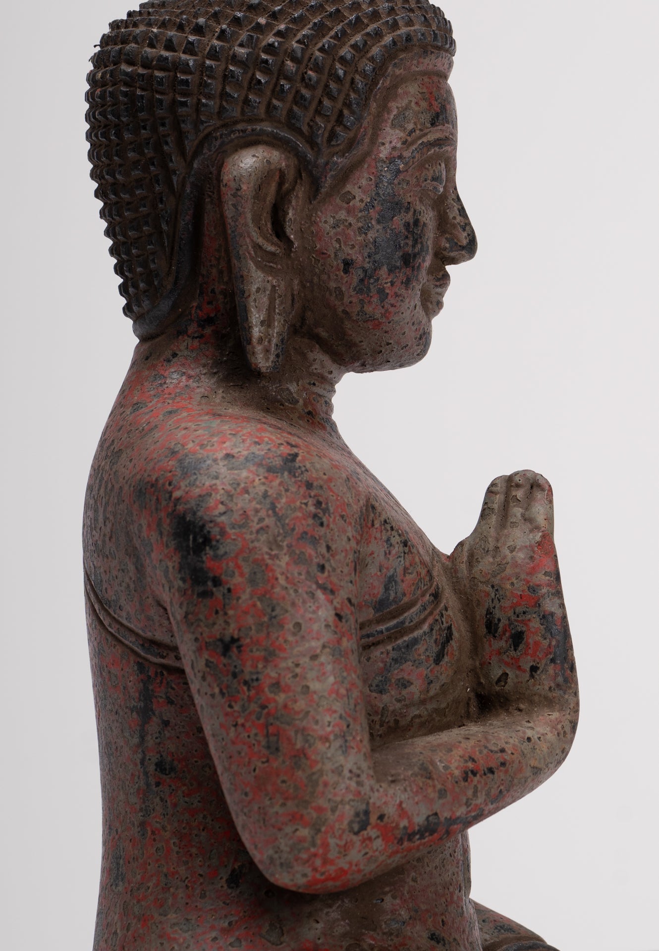 Buddha Statue - Antique Khmer Style Cambodia Seated Wood Buddha Statue Teaching Mudra - 27cm/11"