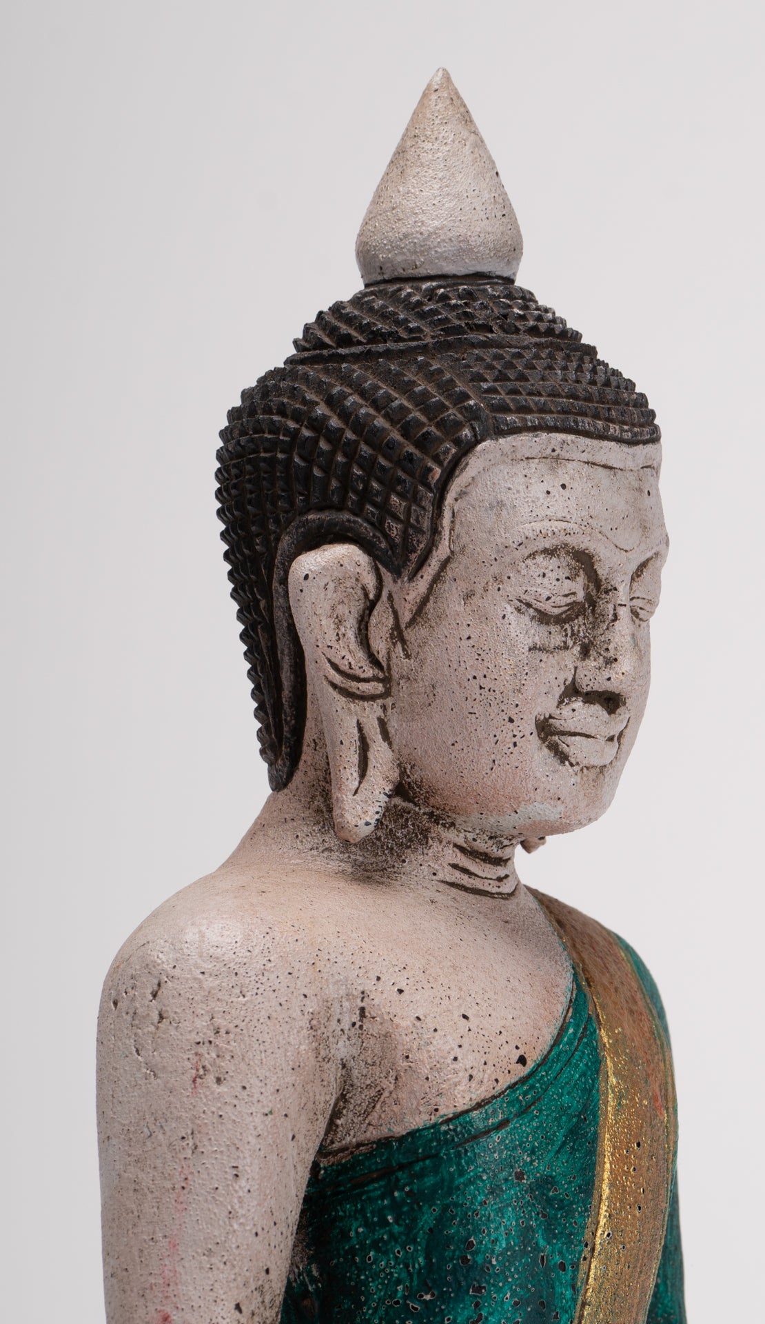 Buddha Sculpture - Antique Khmer Style Wood Seated Buddha Statue Dhyana Meditation Mudra - 28cm/11"