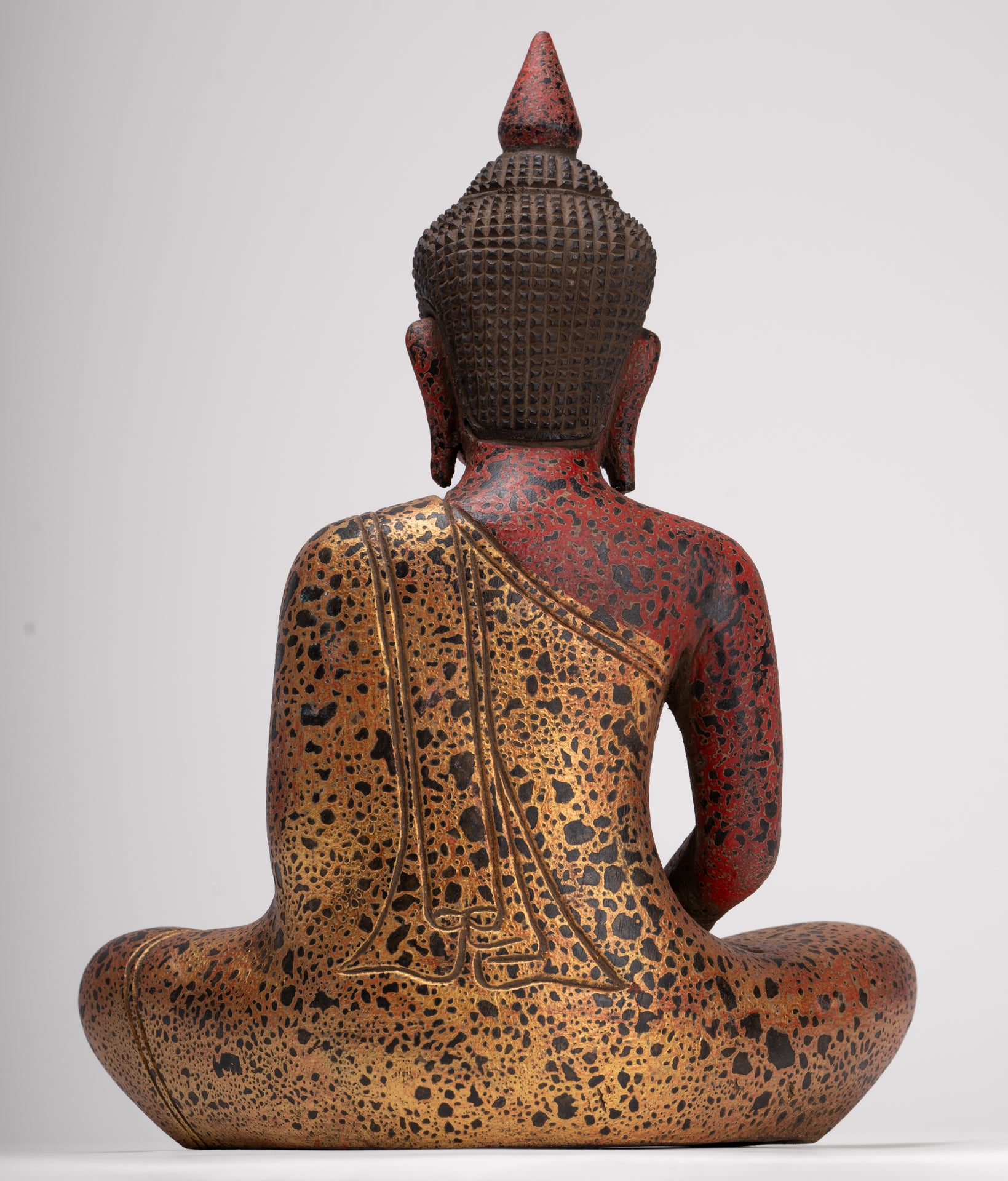 Buddha Sculpture - Antique Khmer Style Wood Seated Buddha Statue Dhyana Meditation Mudra - 33cm/13"