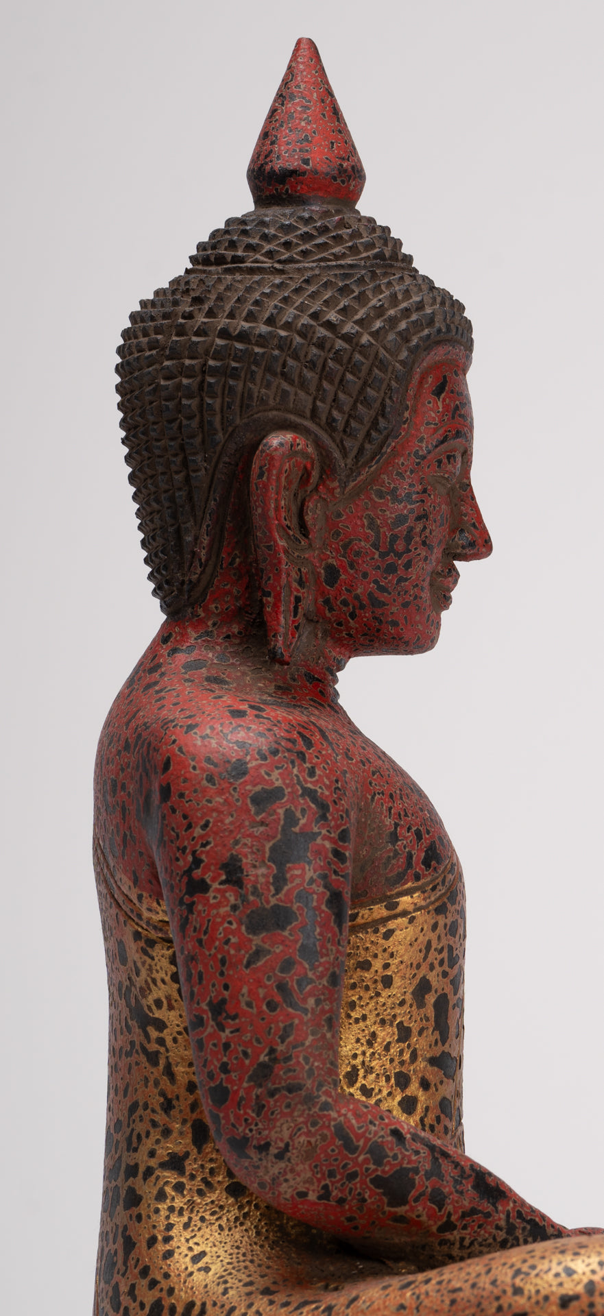 Buddha Sculpture - Antique Khmer Style Wood Seated Buddha Statue Dhyana Meditation Mudra - 33cm/13"