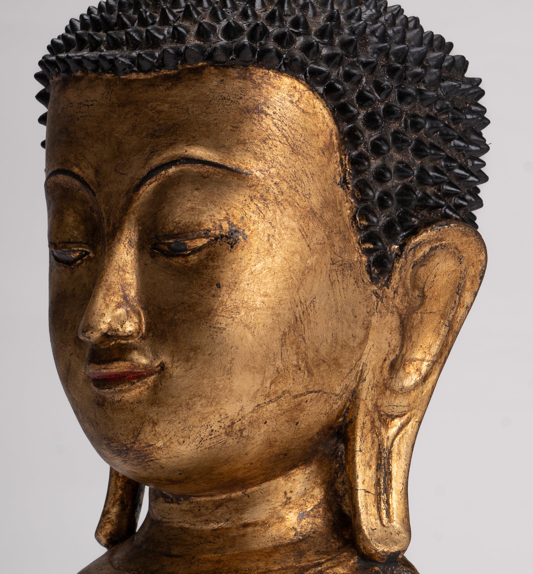 Antique Burmese Style Shan Gold Lacquer Buddha Head - 56cm/22"