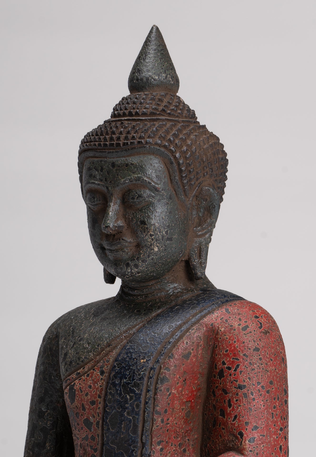 Buddha Sculpture - Antique Khmer Style Wood Seated Buddha Statue Dhyana Meditation Mudra - 27cm/11"