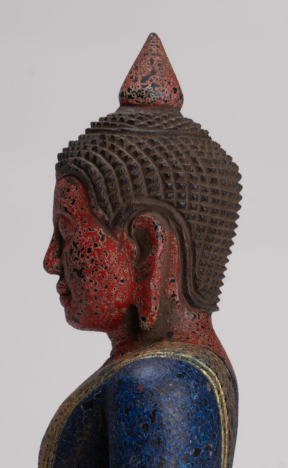 Buddha Sculpture - Antique Khmer Style Wood Seated Buddha Statue Dhyana Meditation Mudra - 26cm/11"