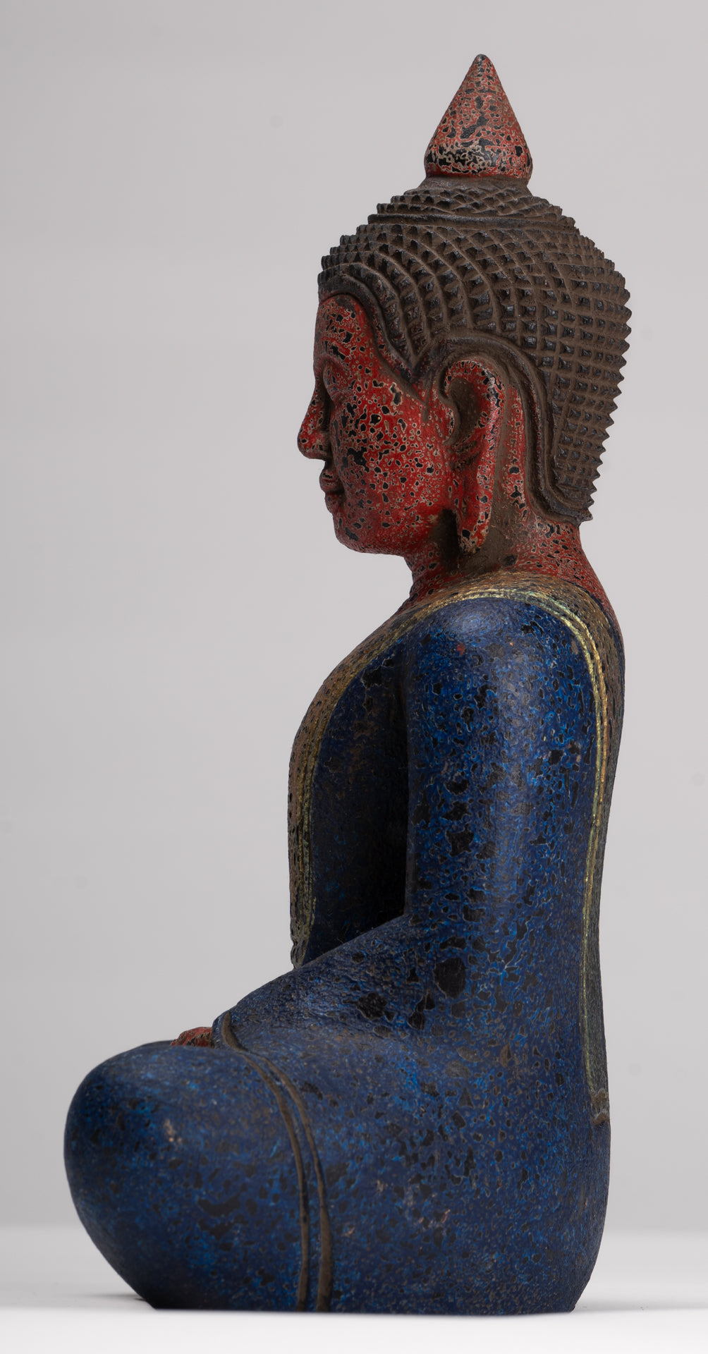 Buddha Sculpture - Antique Khmer Style Wood Seated Buddha Statue Dhyana Meditation Mudra - 26cm/11"
