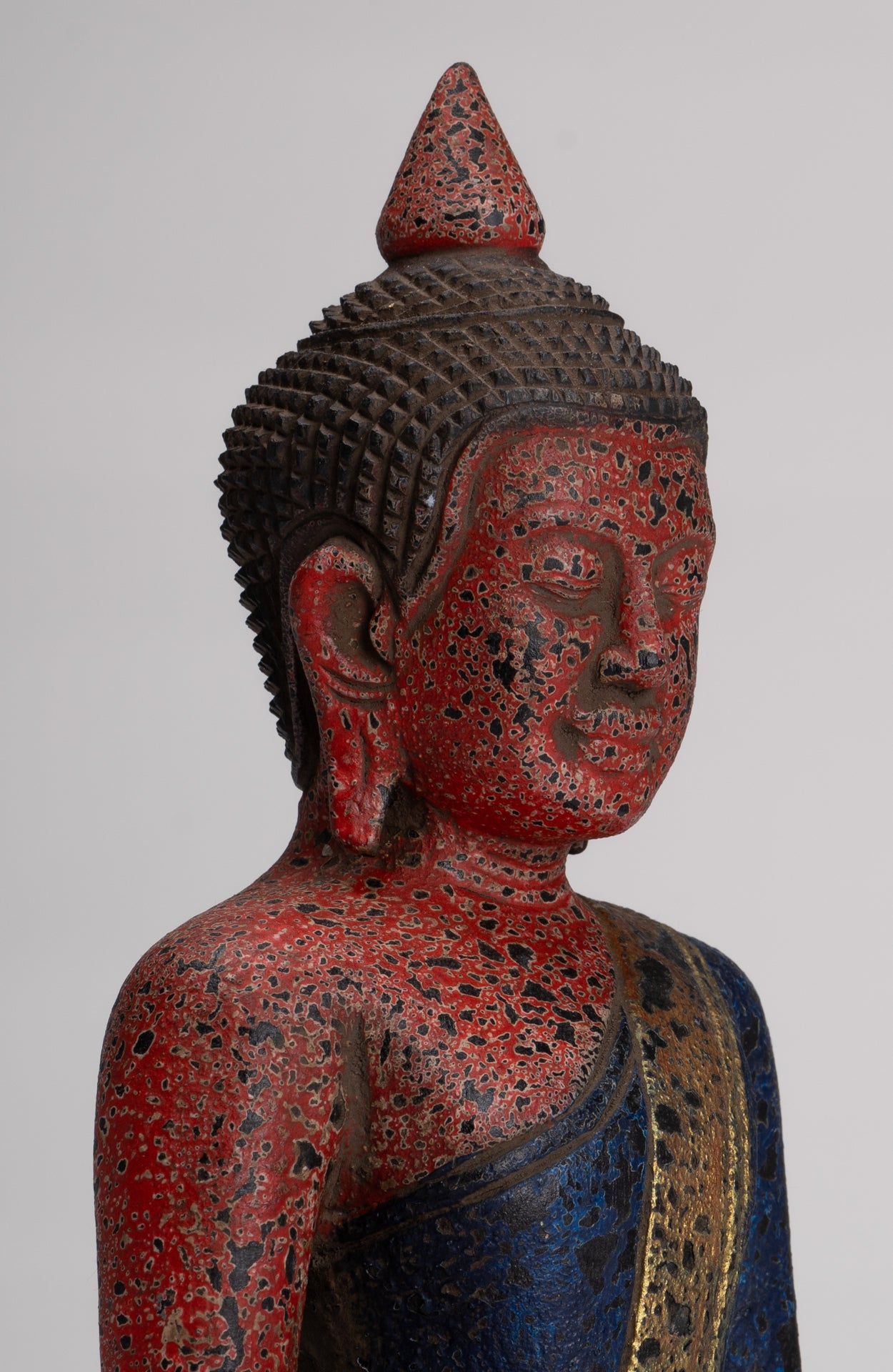 Buddha Sculpture - Antique Khmer Style Wood Seated Buddha Statue Dhyana Meditation Mudra - 26cm/11"