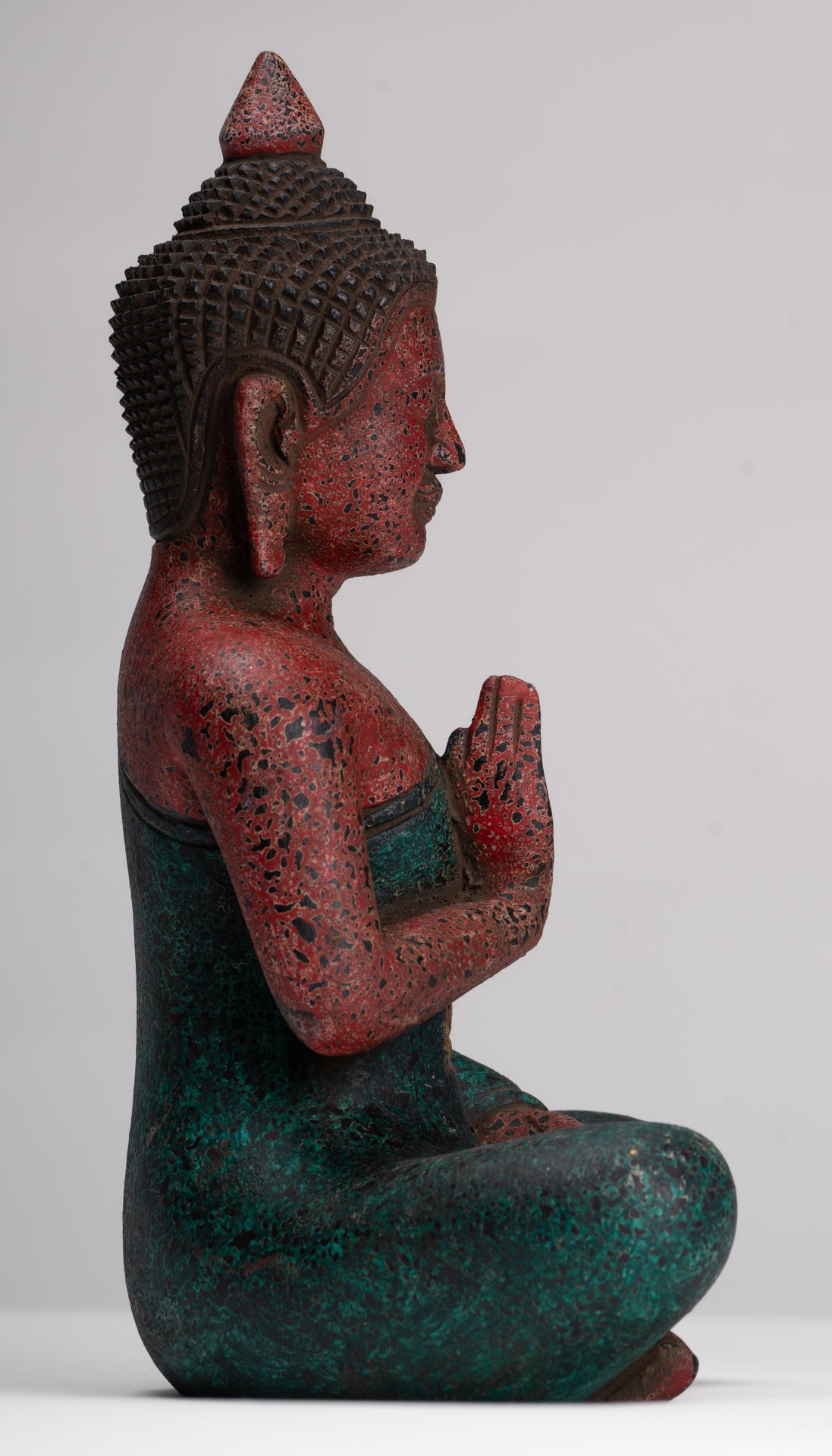 Buddha Statue - Antique Khmer Style Cambodia Seated Wood Buddha Statue Teaching Mudra - 26cm/10"
