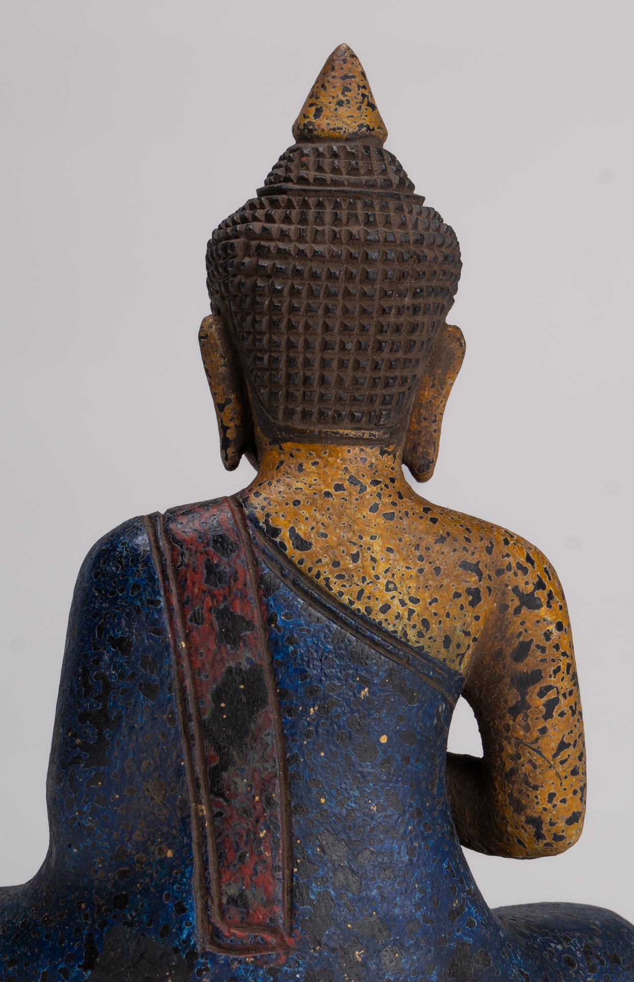 Buddha Statue - Antique Khmer Style Cambodia Seated Wood Buddha Statue Teaching Mudra - 21cm/8"