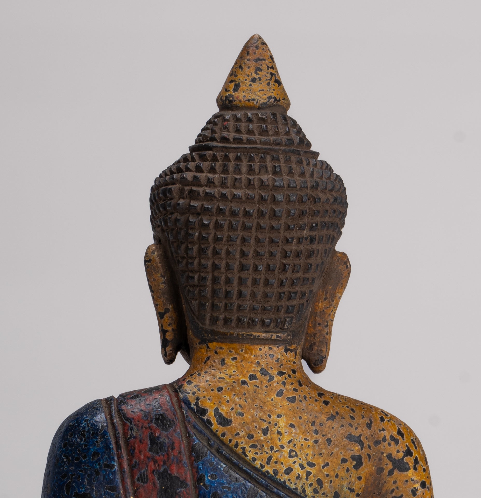 Buddha Statue - Antique Khmer Style Cambodia Seated Wood Buddha Statue Teaching Mudra - 21cm/8"