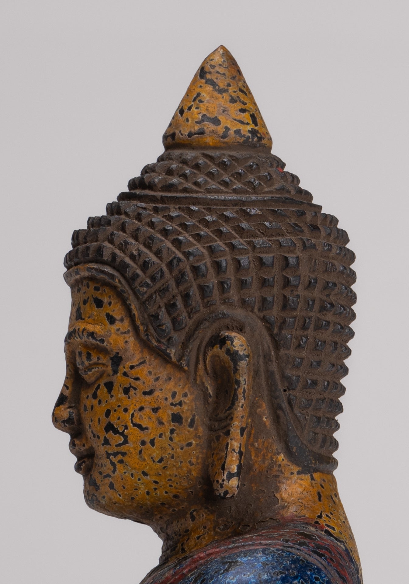 Buddha Statue - Antique Khmer Style Cambodia Seated Wood Buddha Statue Teaching Mudra - 21cm/8"