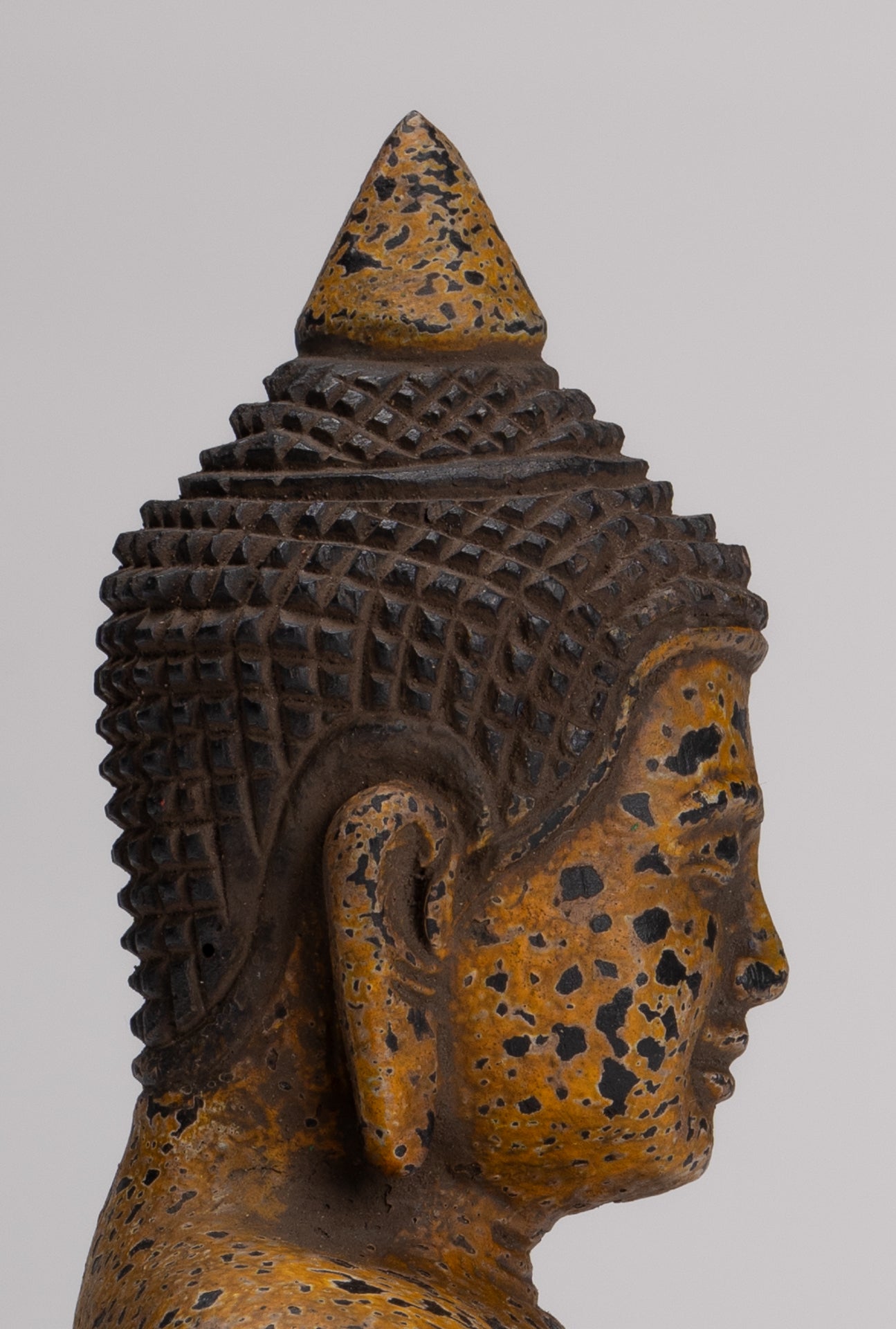 Buddha Statue - Antique Khmer Style Cambodia Seated Wood Buddha Statue Teaching Mudra - 21cm/8"