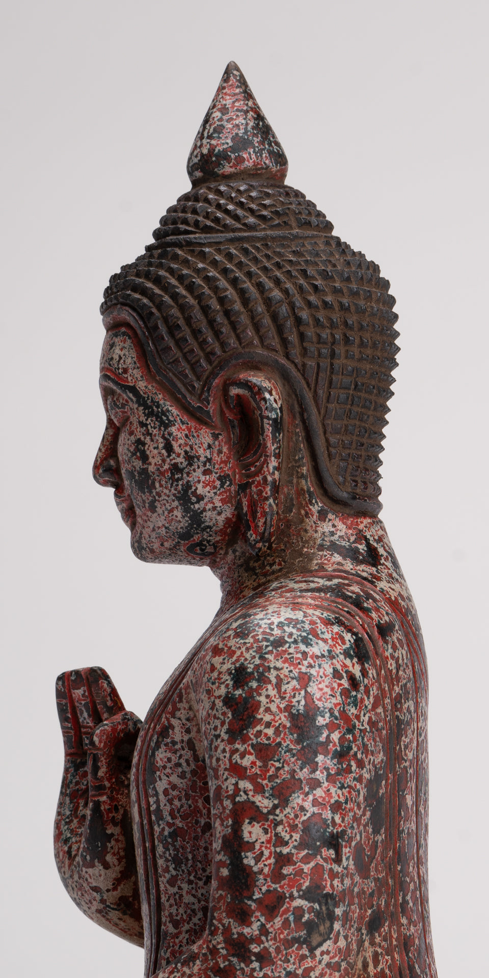 Buddha Statue - Antique Khmer Style Cambodia Seated Wood Buddha Statue Teaching Mudra - 27cm/11"