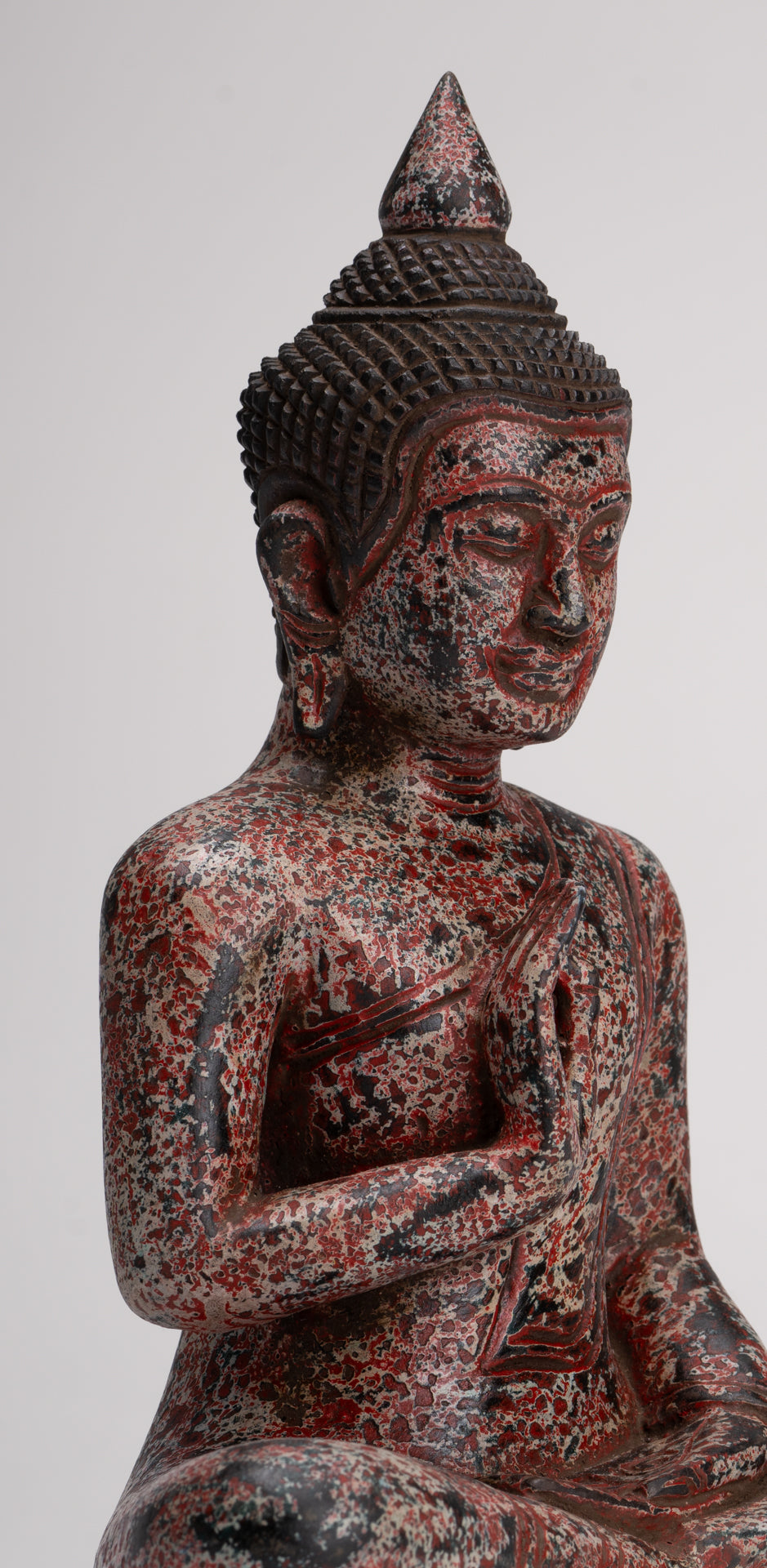 Buddha Statue - Antique Khmer Style Cambodia Seated Wood Buddha Statue Teaching Mudra - 27cm/11"